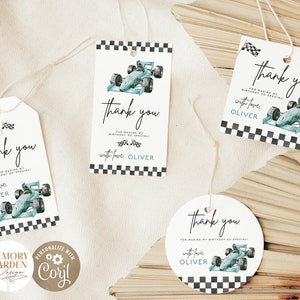EDITABLE Fast One Boy First Birthday Favor tags I Vintage Race car Gift I Racing car Decorations DIY thank you I Instant Download 042 Tg