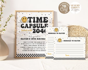 EDITABLE One Happy Dude Boy First Birthday Time Capsule & matching note card I Lightning bolt eyes time capsule I Instant Download 018 TC