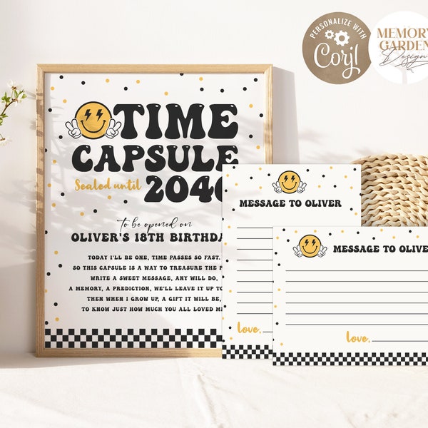 EDITABLE One Happy Dude Boy First Birthday Time Capsule & matching note card I Lightning bolt eyes time capsule I Instant Download 018 TC