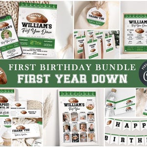 PACOTE DE FESTA DE ANIVERSÁRIO DE PRIMEIRO ANO EDITÁVEL I Modelos de aniversário de touchdown de futebol I 1º 2º aniversário de esporte I Download instantâneo 054 B