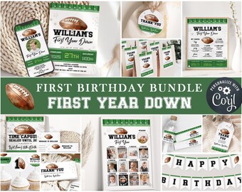 EDITABLE First Year Down Birthday Party BUNDLE I Football Touchdown Birthday templates I 1st 2nd Sport Birthday I Instant Download 054 B