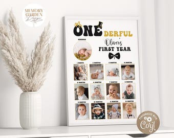 EDITABLE Mr ONEderful Boy Birthday Photo board I Little gentleman 1st Photo collage I First year Little Man sign I Instant Download 053 PP