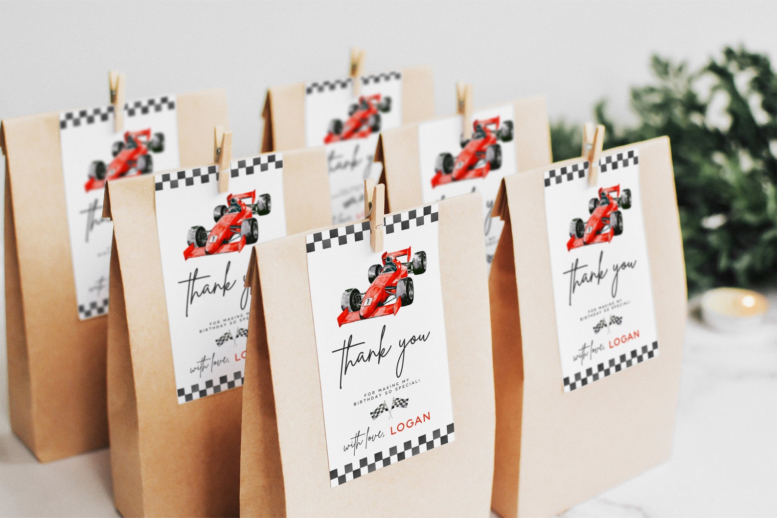 Fast Tag Card Frame EDITABLE Fast One Boy First Birthday Favor Tags I Vintage Red Race Car ...