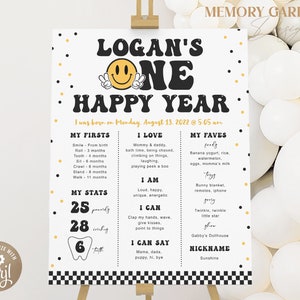 EDITABLE One Happy Dude Boy First Birthday Chalkboard Poster I Printable Smiley Face Milestone Sign I Personalized Digital file 008 P