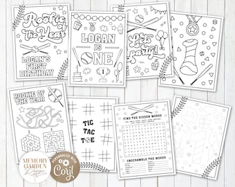 Rookie of the Year First Birthday Coloring Games Pages I Baseball Sport Boy Party Placement Activity template I Instant Download 026 CP