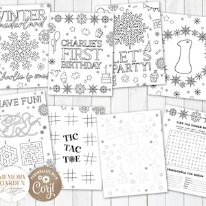 Pagina da colorare per il primo compleanno di Winter Onederland I Fiocco di neve blu e oro I Attività di posizionamento per la festa di Natale I Download immediato 046 048 CP