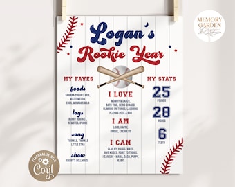 Rookie of the Year First Birthday Milestone Poster I Baseball Boy sign I Baseball Sports 1st Board Decor template I Instant Download 026 P