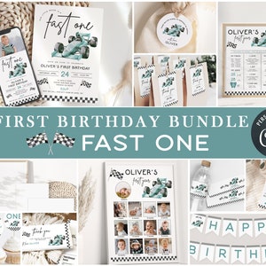 PACOTE EDITÁVEL Fast One Boy First Birthday Party I Modelo DIY de carro de corrida vintage I Pacote de decorações para carros de corrida I Download instantâneo 042 B