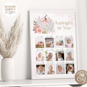 EDITABLE Little Pumpkin First Birthday Photo board I Pink Rose Gold Polka dot pumpkin Photo collage I One year sign I Instant Download 019PP