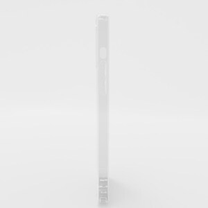May include: A clear, transparent phone case. The case is made of a rigid material and has cutouts for the phone's buttons and camera. The case is designed to protect the phone from scratches and impacts.