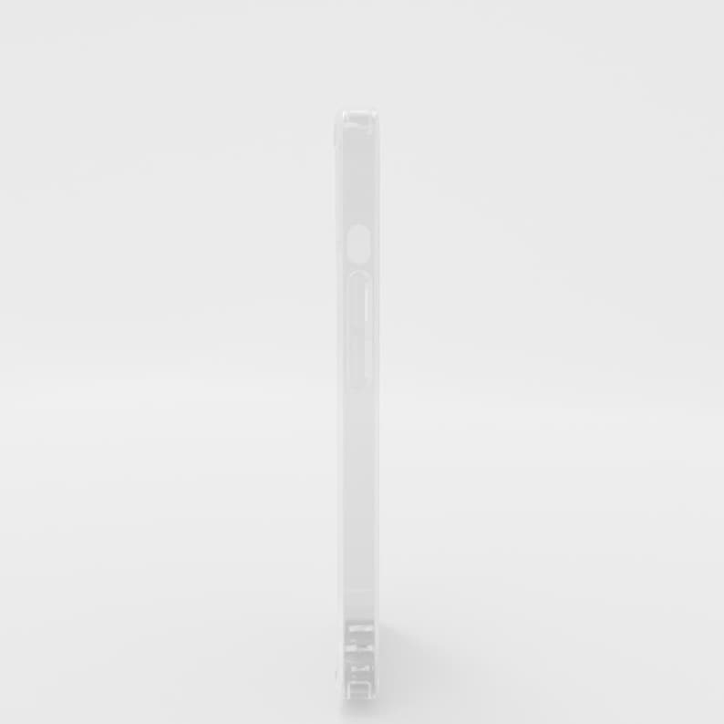 May include: A clear, transparent phone case. The case is made of a rigid material and has cutouts for the phone's buttons and camera. The case is designed to protect the phone from scratches and impacts.