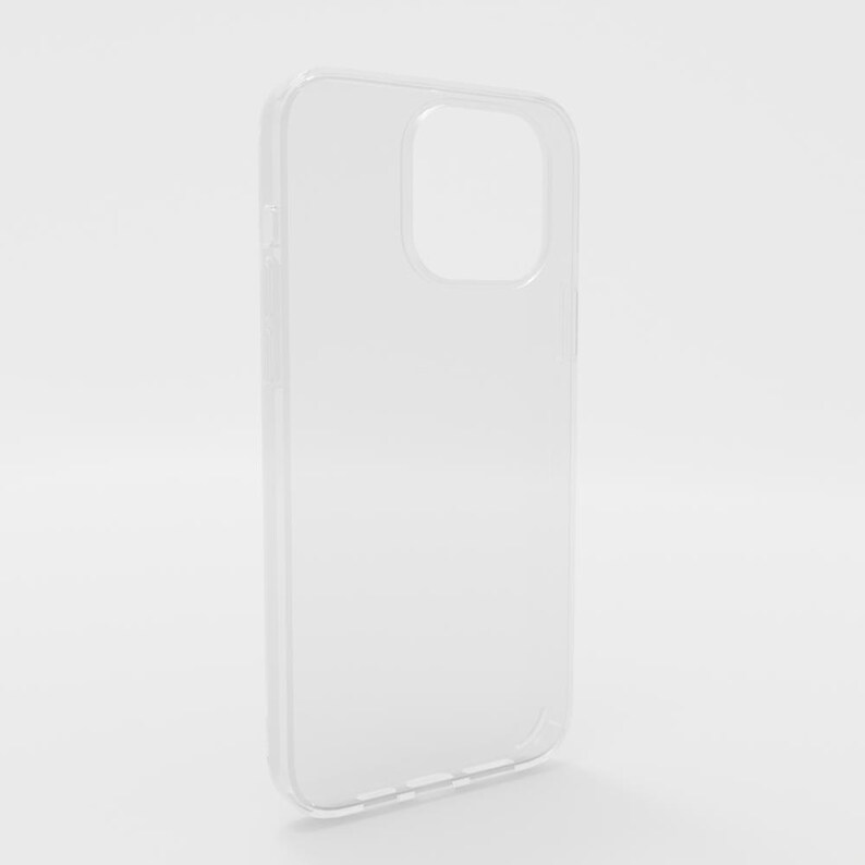 May include: A clear, transparent phone case with a camera cutout and button indentations. The case is made of a smooth, glossy material and is designed to protect a smartphone. The case is shown against a white background.