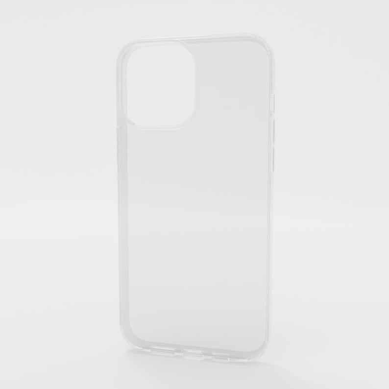 May include: A clear, transparent phone case with a rectangular shape. The case has a cutout for the camera and buttons, and is designed to fit a smartphone. The case is made of a clear, durable material.