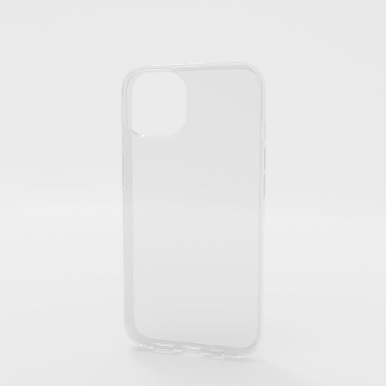 May include: A clear, transparent phone case with a rectangular shape and rounded corners. The case has cutouts for the camera and buttons, and is designed to fit a smartphone. The case is made of a clear, flexible material.