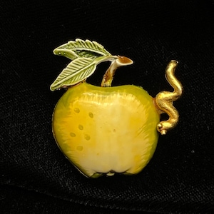 Vintage LJM Enamel Apple and Worm Brooch