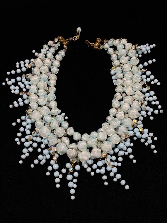 Vintage Baby Blue Glass Beaded Necklace - image 10