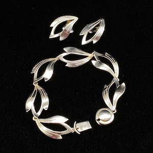 N.E. FROM Denmark Sterling Modernist Leaf Bracelet and Earrings