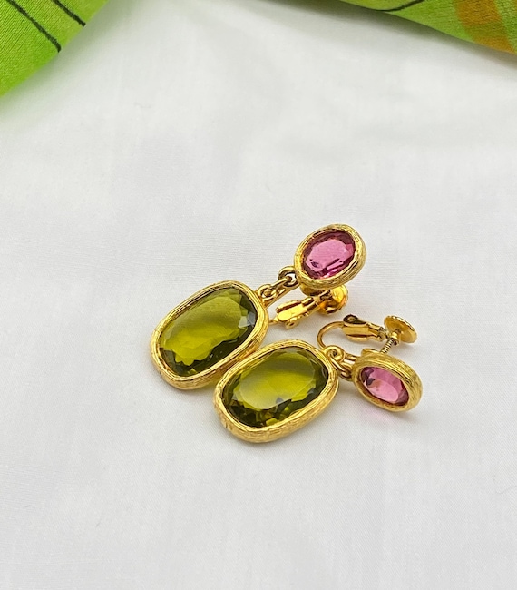 Accessocraft N.Y.C. Green and Pink Crystal Earrin… - image 1