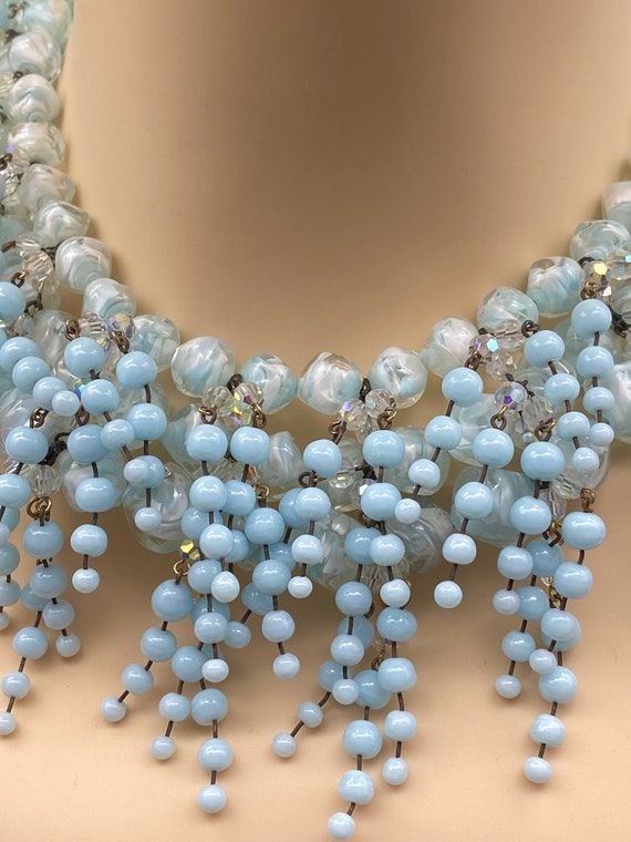 Vintage Baby Blue Glass Beaded Necklace - image 6