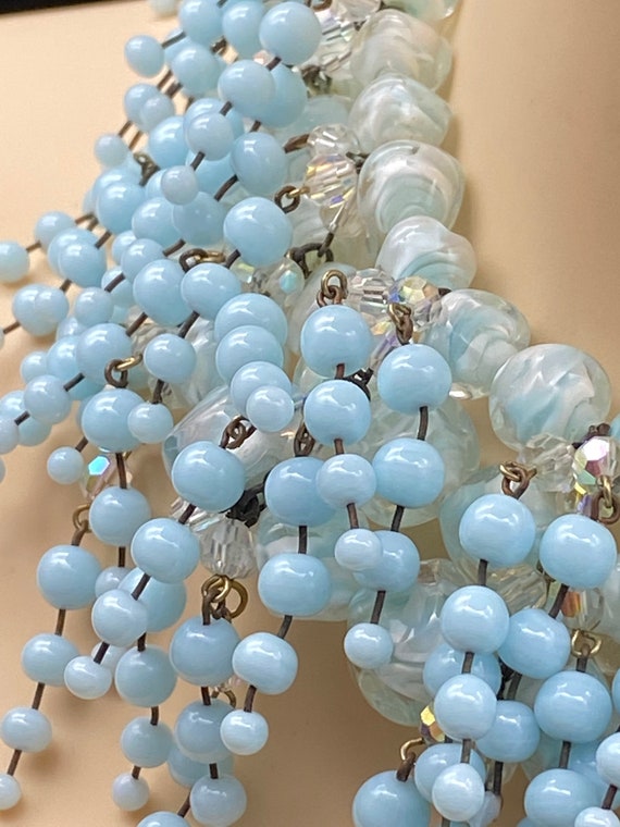 Vintage Baby Blue Glass Beaded Necklace - image 8