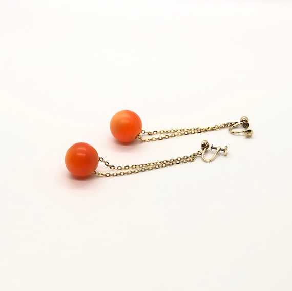 Vintage Style Bead Dangle Earrings Orange Lucite Flowers Pair O790