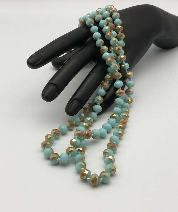 Vintage Blue and Gold Glass Bead Necklace - image 6