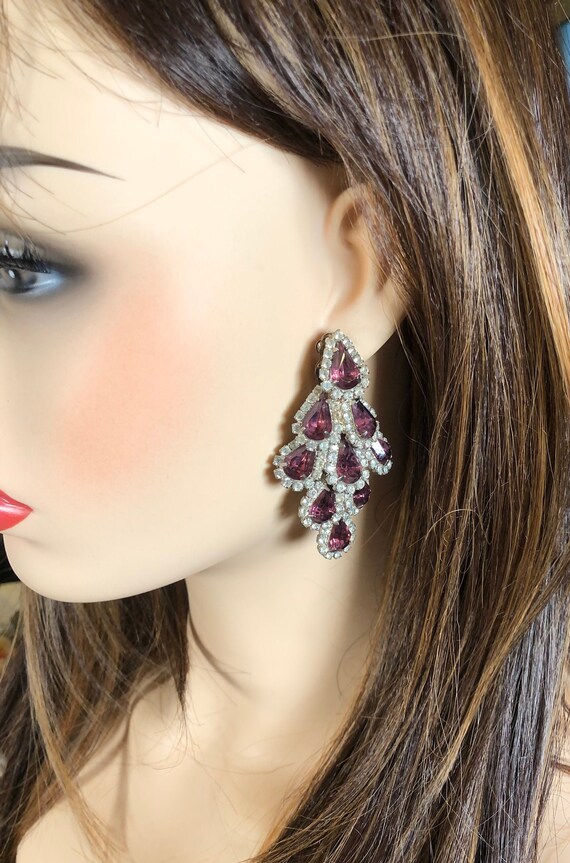 Stunning Vintage Purple and Clear Rhinestone Chan… - image 6