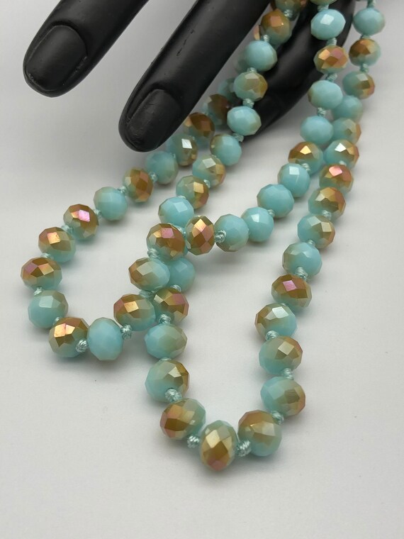 Vintage Blue and Gold Glass Bead Necklace - image 5