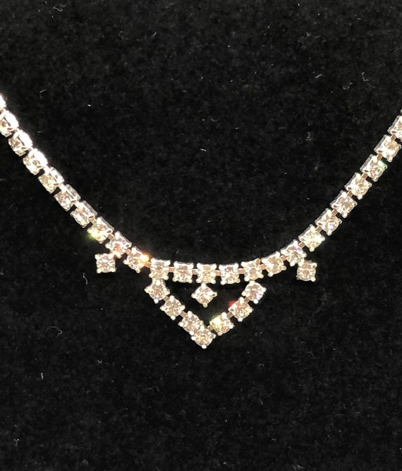 Vintage Clear Rhinestone Choker Necklace - image 2