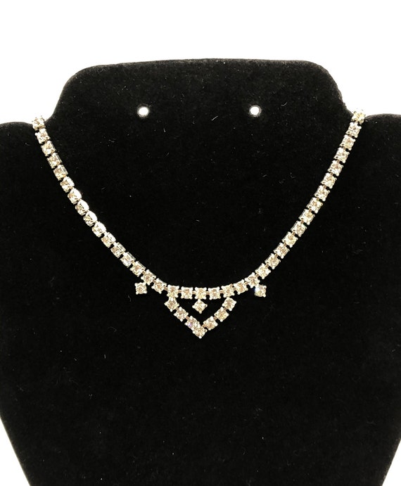 Vintage Clear Rhinestone Choker Necklace - image 1