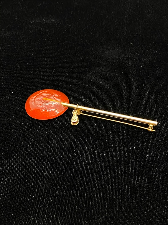 Vintage Signed "Joy" Resin Orange Lollipop Brooch