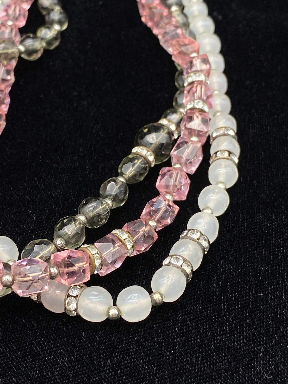 Vintage Crystal Three Strand Necklace Etsy