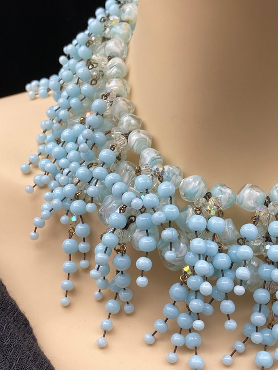 Vintage Baby Blue Glass Beaded Necklace - image 7