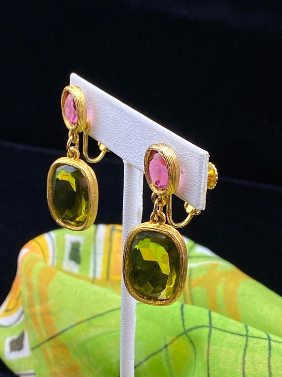 Accessocraft N.Y.C. Green and Pink Crystal Earrin… - image 4