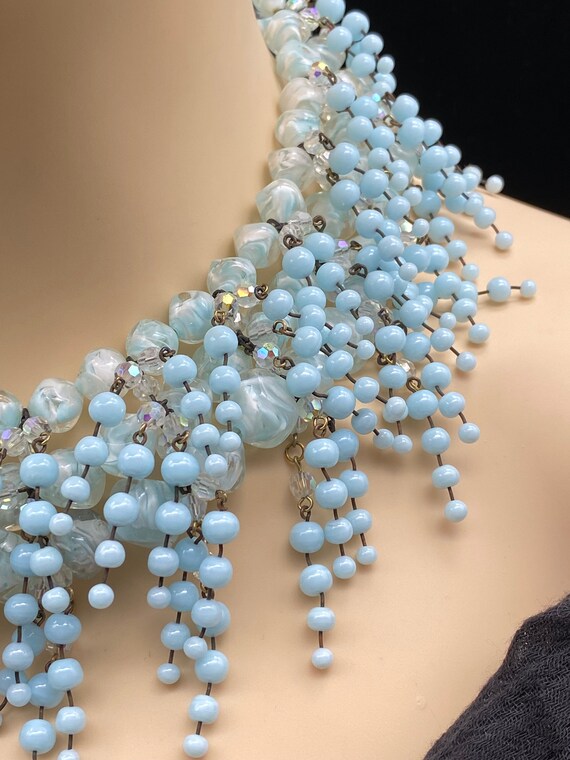 Vintage Baby Blue Glass Beaded Necklace - image 5