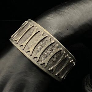 Vintage Brodrene Mylius Norwegian &quot;Dance&quot; Pewter Wide Cuff Bracelet