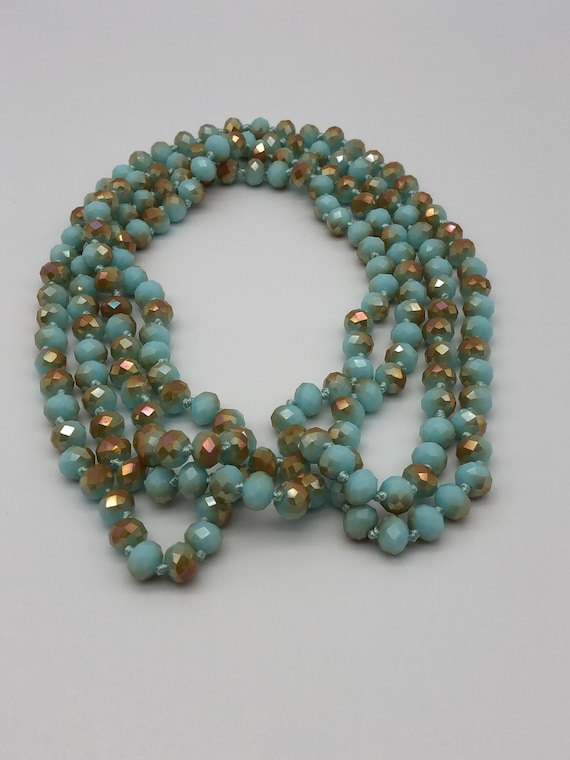Vintage Blue and Gold Glass Bead Necklace Gem