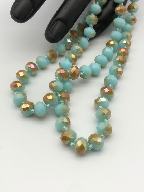 Vintage Blue and Gold Glass Bead Necklace - image 3