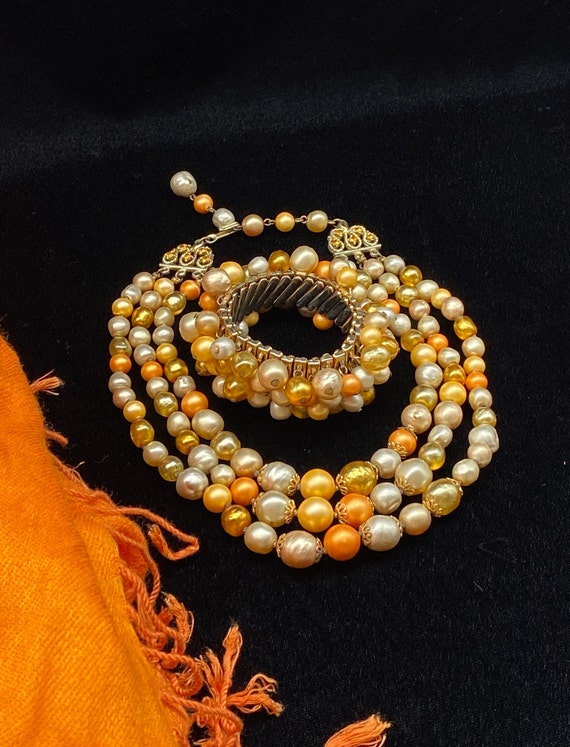 Vintage Peaches & Cream Beaded Necklace and Bracel