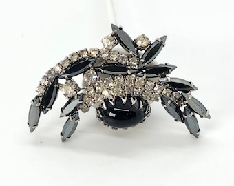 Vintage Black and Clear Rhinestone Brooch