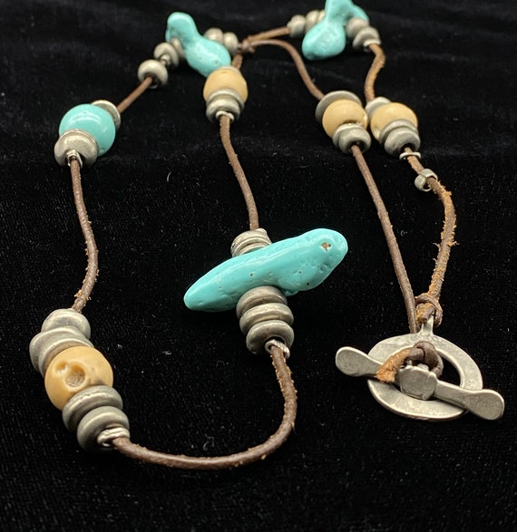 Vintage Ben Amun Faux Turquoise Toggle Necklace - image 1