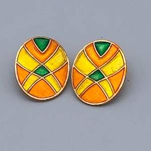 Vintage West Germany Enamel and Aluminum Clip Earrings
