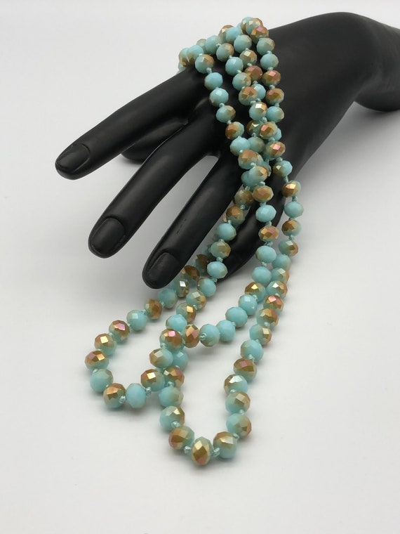 Vintage Blue and Gold Glass Bead Necklace - image 2