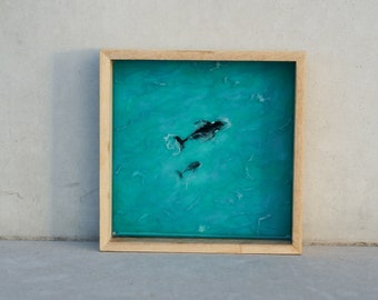 made to order OCEAN Resin ART painting WHALESLIFE, beach wall decor or tray