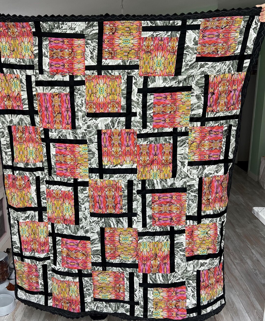 Hand-tied Modern Geometric Quilt – Abstract Cotton Patchwork Throw (60 ...