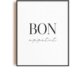 Buen provecho imprimible cocina pared arte minimalista cartel moderno, decoración de pared con impresión de citas en blanco y negro, regalo de inauguración de la casa