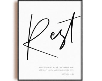 Matthew 11:28 I will give you rest, bible verse printable, modern Christian wall art, scripture prints