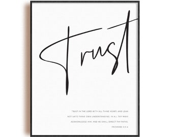 Proverbs 3:5-6 Trust in the Lord, modern Christian scripture wall art, printable bible quote print downloadable, King James Version