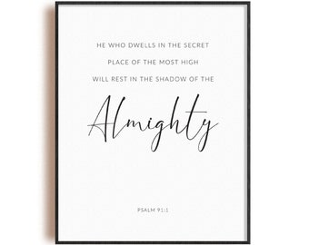Psalm 91: 1 ruhen im Schatten des Allmächtigen, moderne christliche Wand Kunst Schrift druckbare Bibel Vers Zitat Download