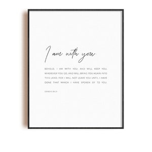 Genesis 28:15 I am with you | bible verse printable, bible quote print poster, Christian wall art, scripture wall art print